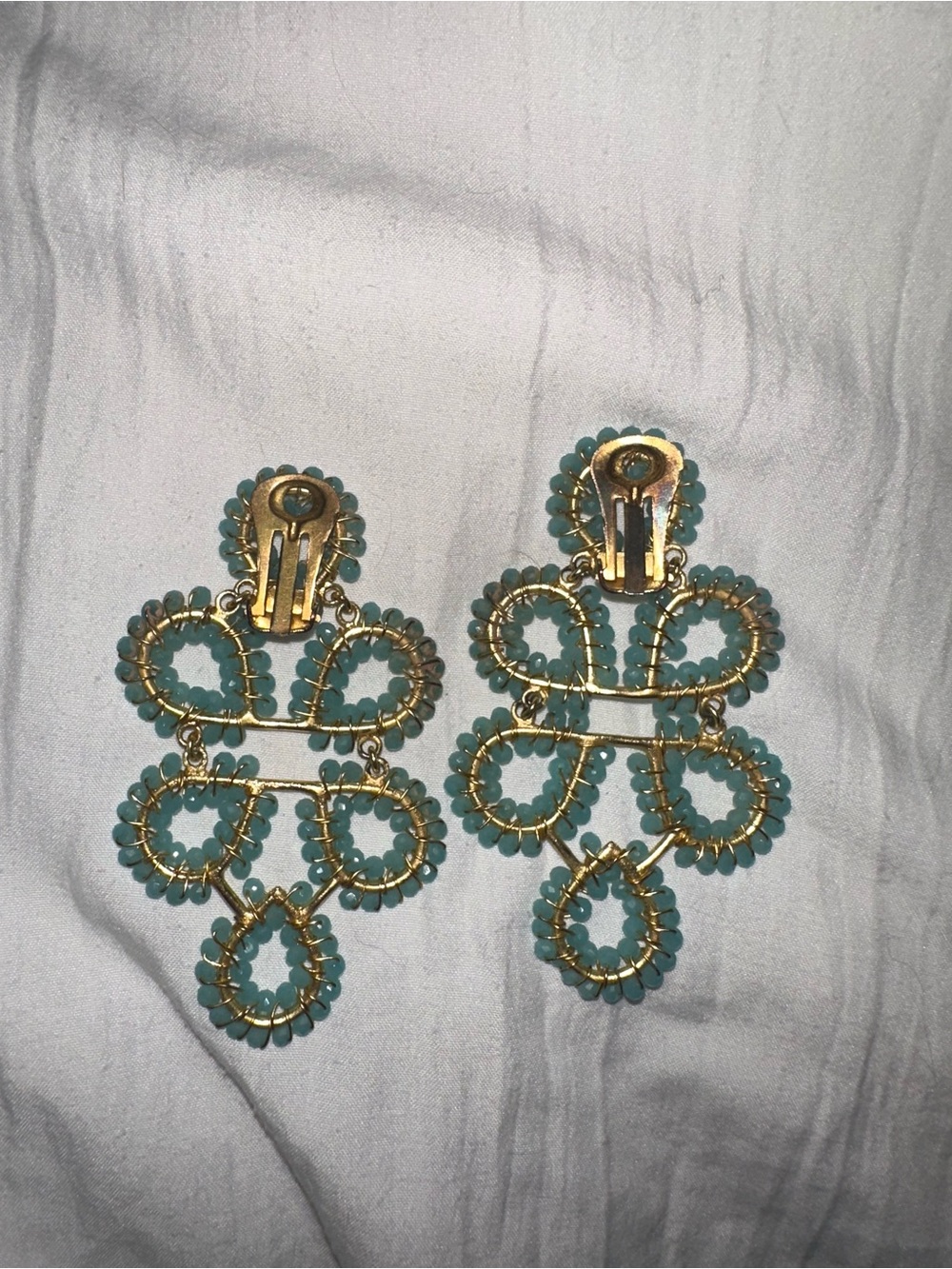 Lisi Lerch Gold and Aqua Beaded Statement Drop Earrings - Aqua CLIP ON - Picture 4 of 5